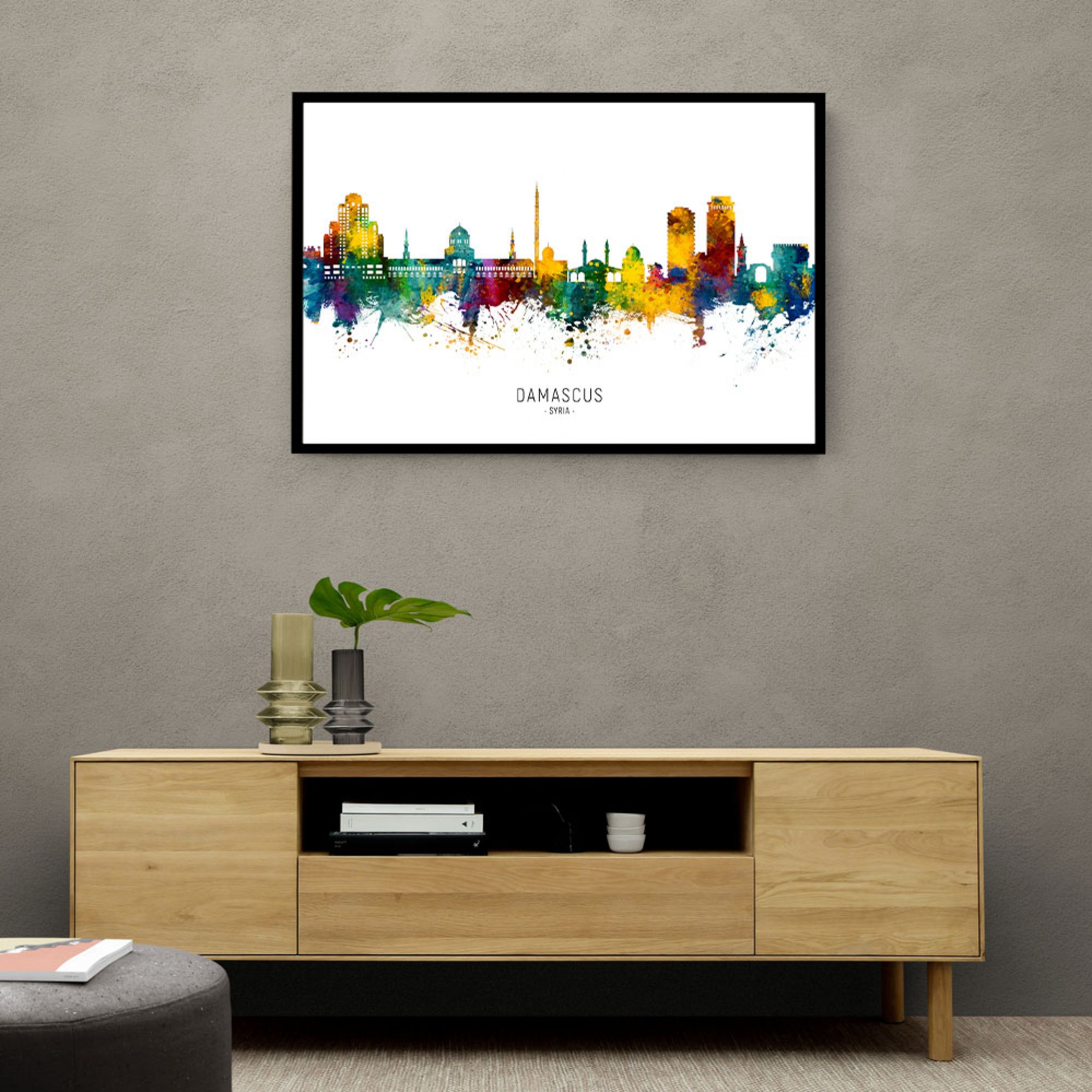 Jerusalem Heritage: Damascus Gate Framed Canvas Art - Authentic Wooden Frame (15x21 cm)